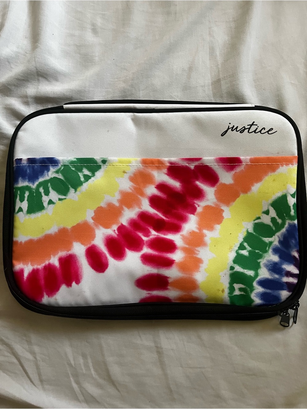Justice Tie-Dye Tablet/Computer Sleeve in White with Rainbow Accents